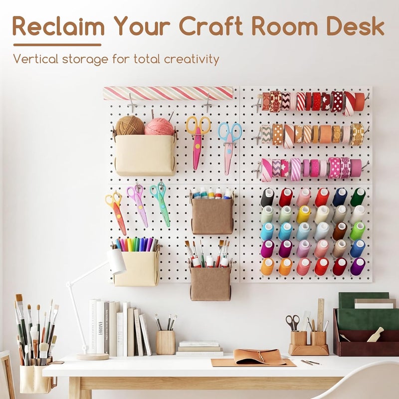 Spampur Store Peg Board, 4 Pack Metal PegBoard Organizer with Accessories, White Pegboard Panels with 50 Pcs Hooks and Baskets, Wall Organizer for Office, Craft Room Organization, Garage, Sewing Room - Image 2